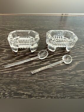 Set of 2 Lead Crystal Salt Cellars with Spoon